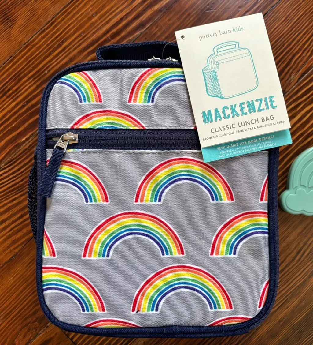 Pottery Barn LUNCH BOX BAG Mickey Mouse school+ Utensil Disney Rainbow party /
