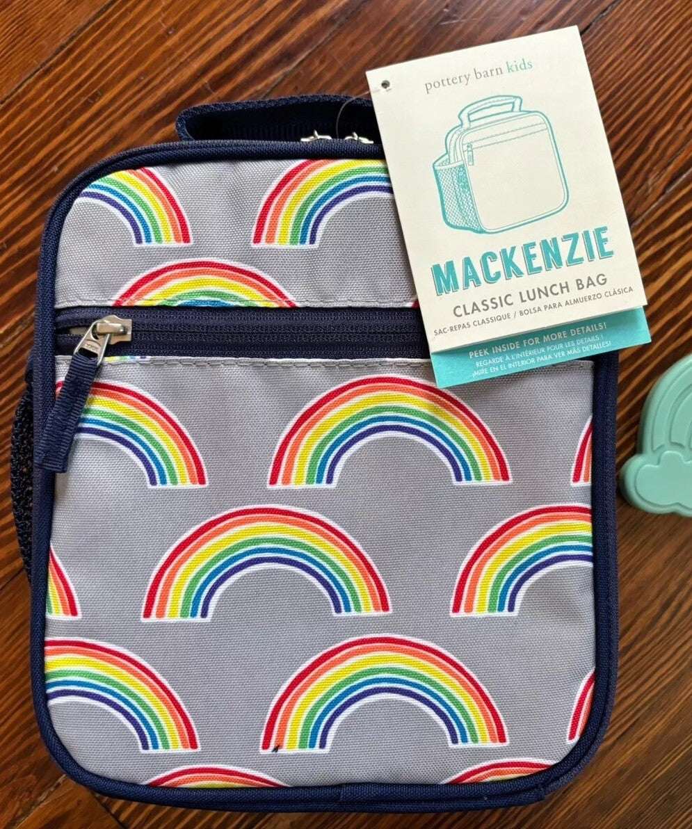 Pottery Barn LUNCH BOX BAG Mickey Mouse school+ Utensil Disney Rainbow party /