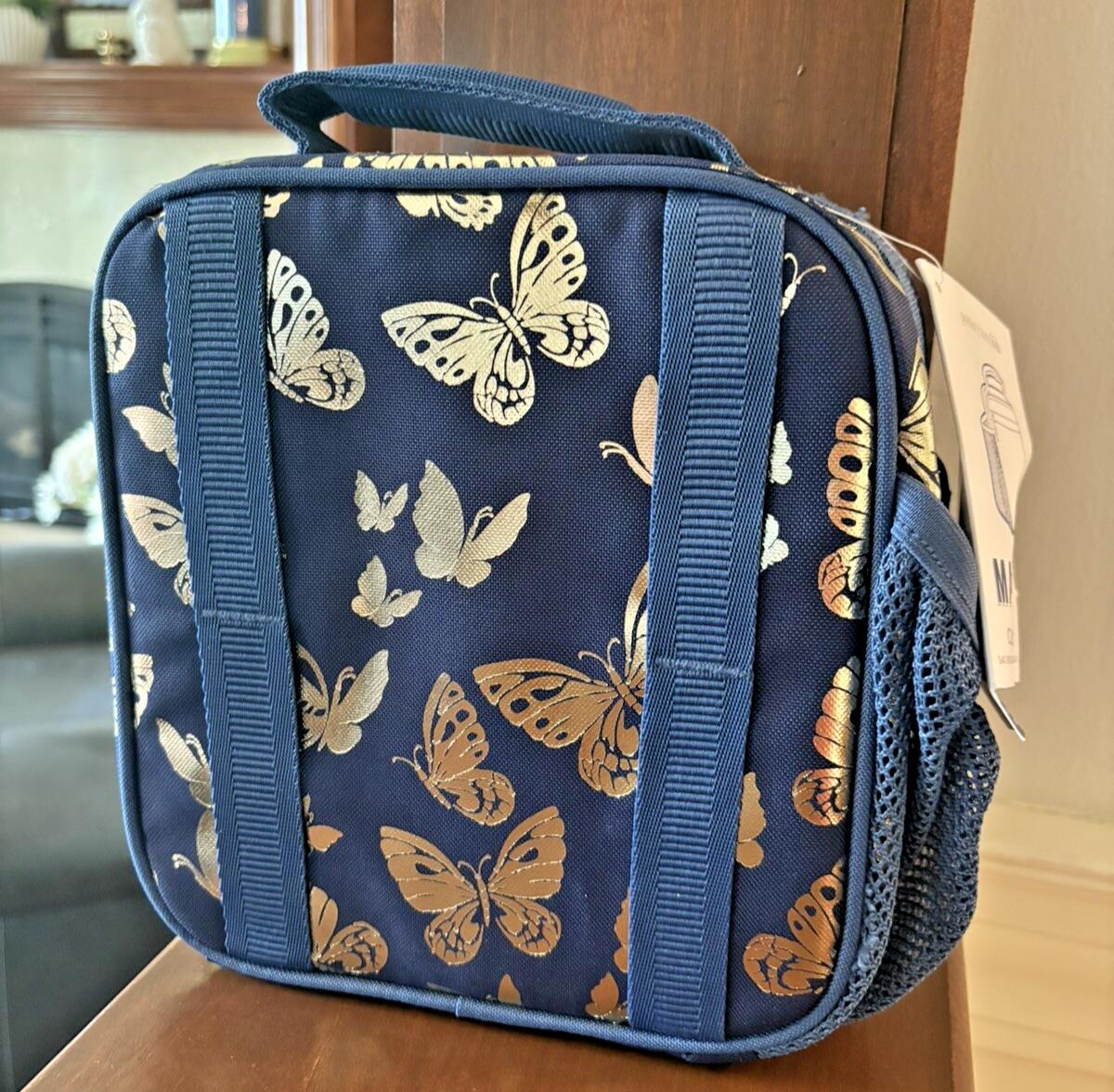 Pottery Barn Butterflies glitter LUNCH BOX BAG school Disney garden gold ?? n