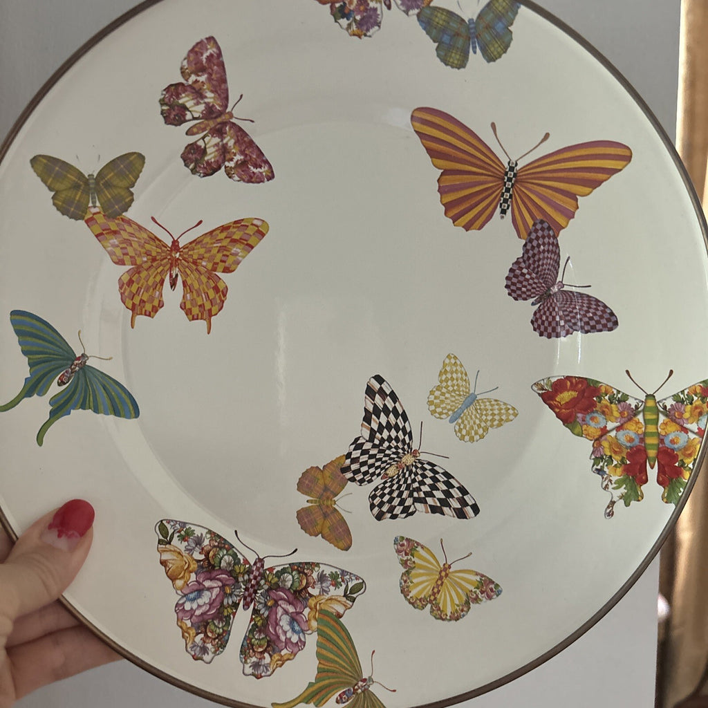Mackenzie Child plate Butterfly Holiday Disney SET 4 party Flower holiday Gift =