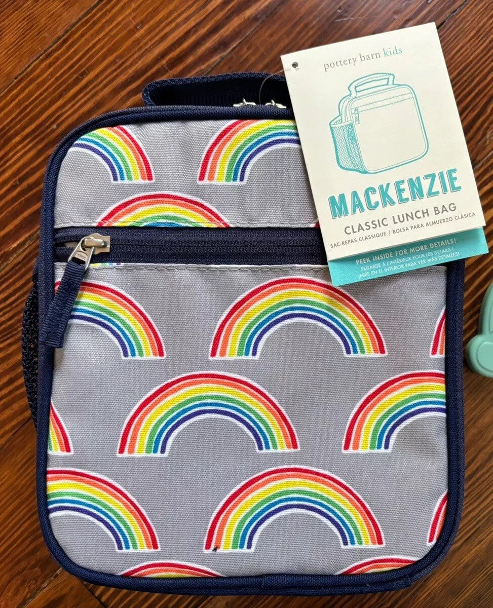 Pottery Barn LUNCH BOX BAG Mickey Mouse school+ Utensil Disney Rainbow party /
