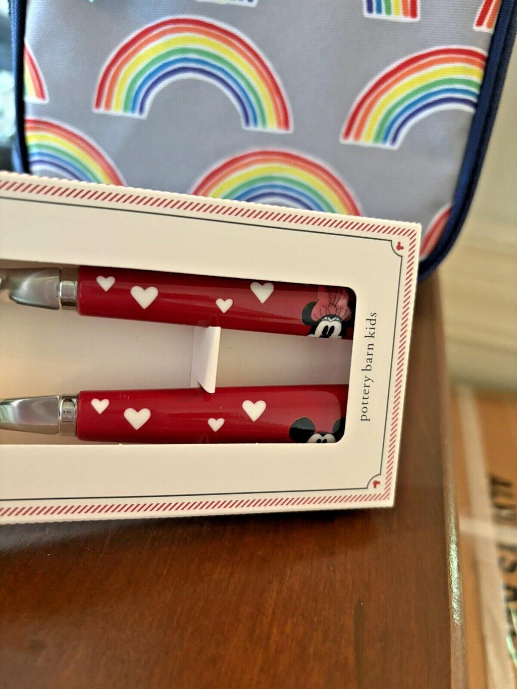 Pottery Barn LUNCH BOX BAG Mickey Mouse school+ Utensil Disney Rainbow party /