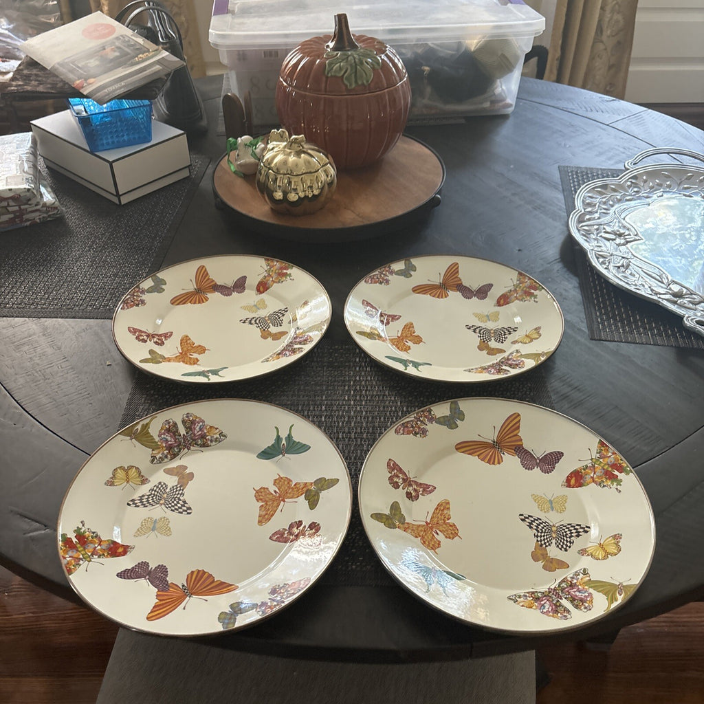 Mackenzie Child plate Butterfly Holiday Disney SET 4 party Flower holiday Gift =