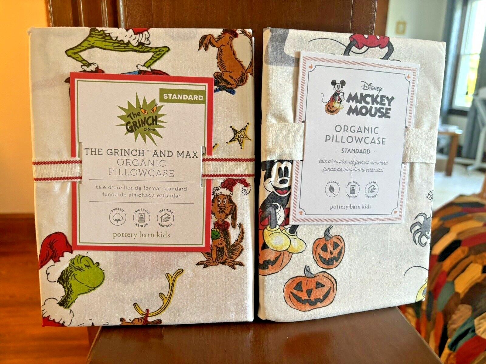 Pottery Barn Grinch Mickey Christmas Seuss Holiday Disney Kid Pillowcase SET 2 `