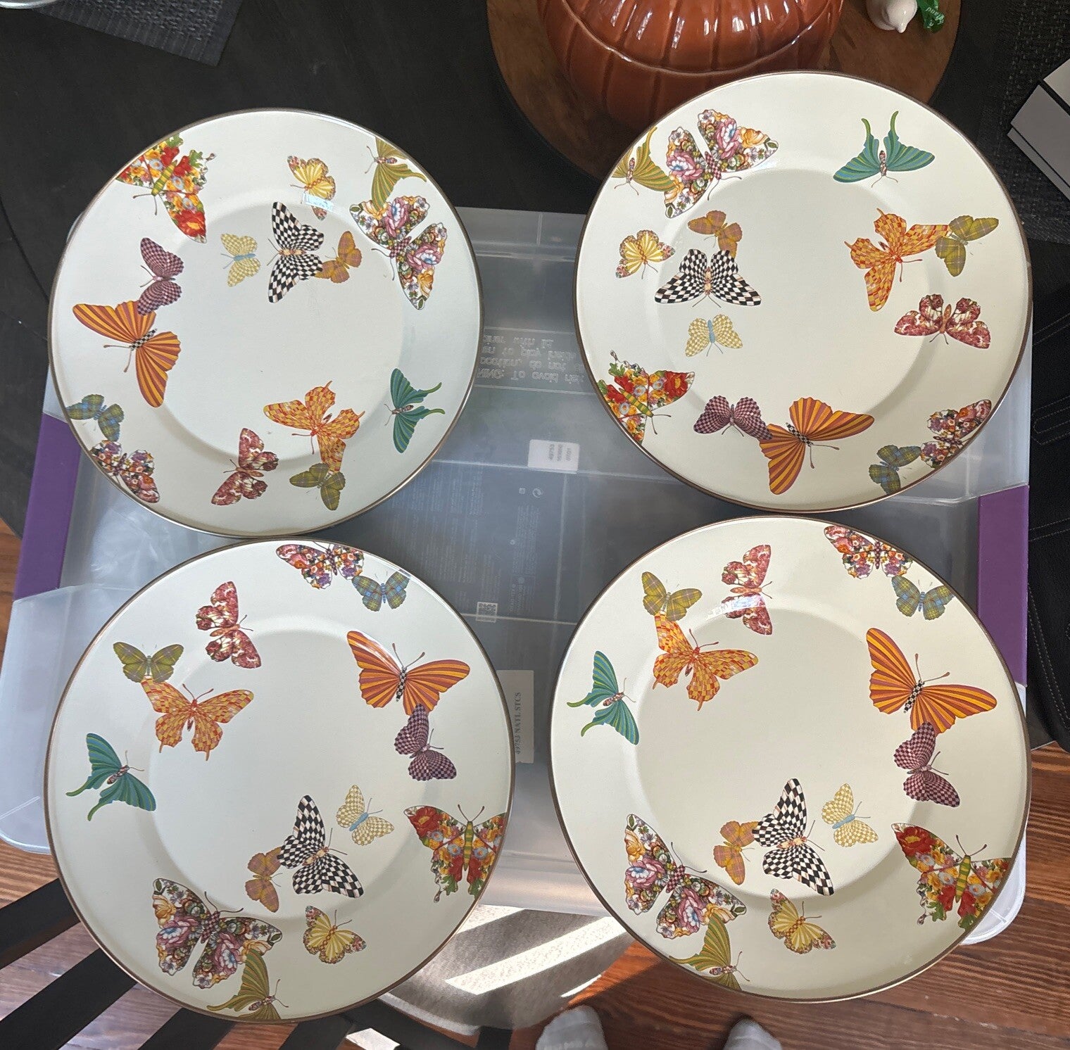 Mackenzie Child plate Butterfly Holiday Disney SET 4 party Flower holiday Gift =