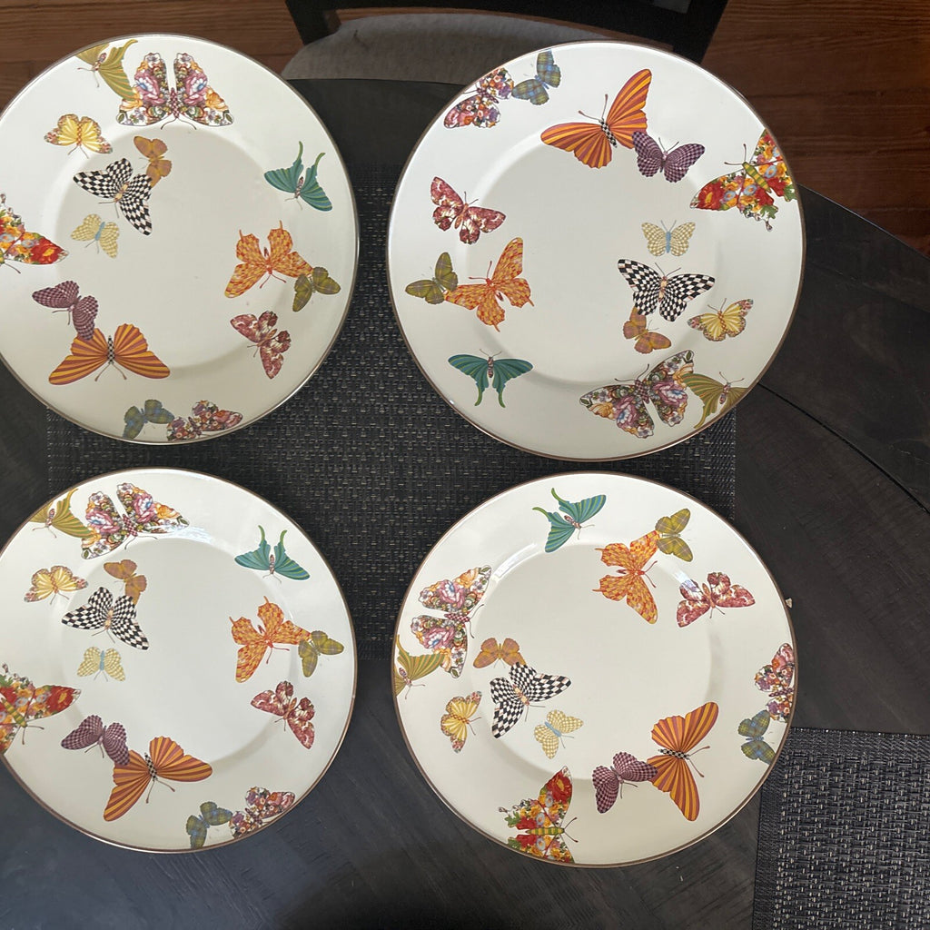 Mackenzie Child plate Butterfly Holiday Disney SET 4 party Flower holiday Gift =