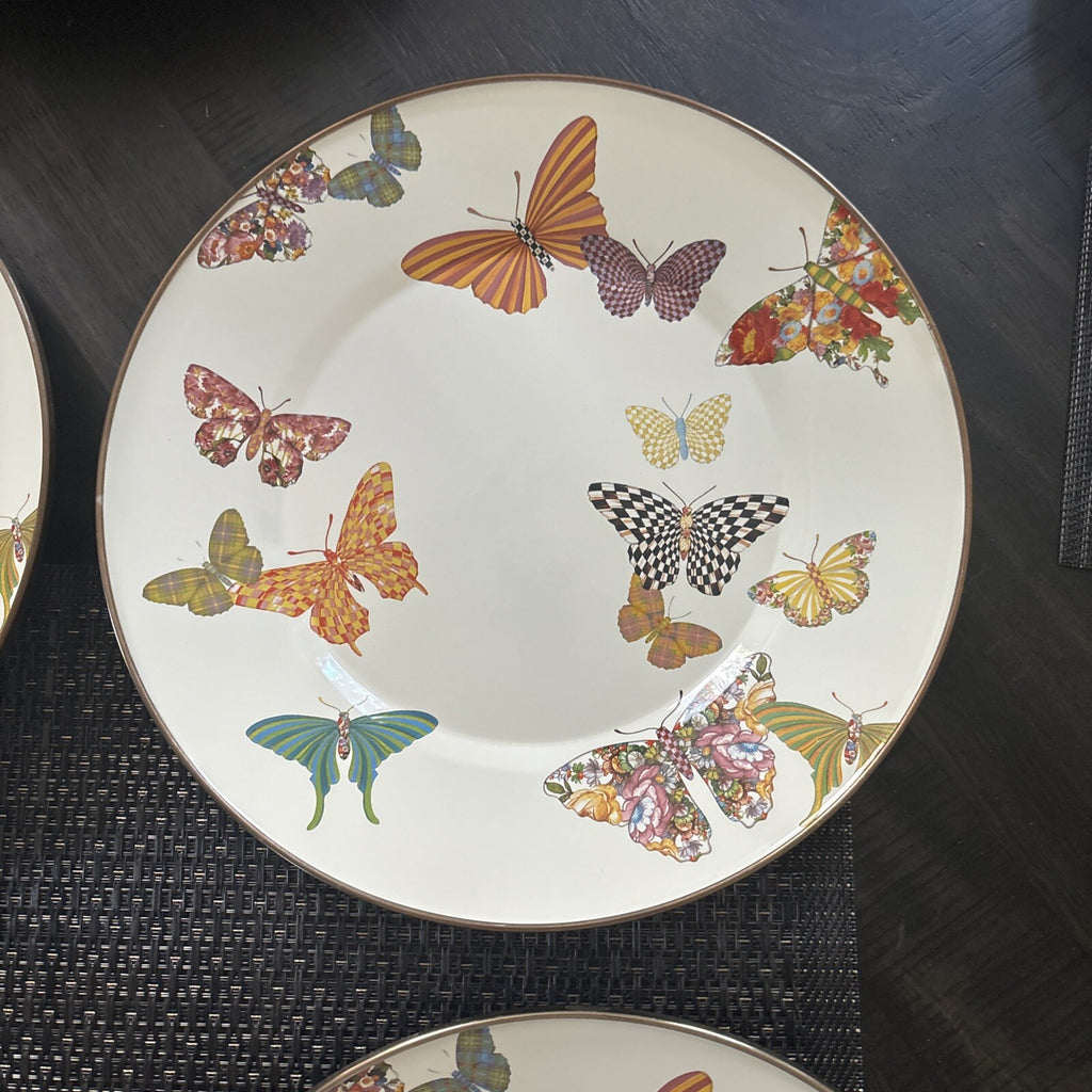 Mackenzie Child plate Butterfly Holiday Disney SET 4 party Flower holiday Gift =