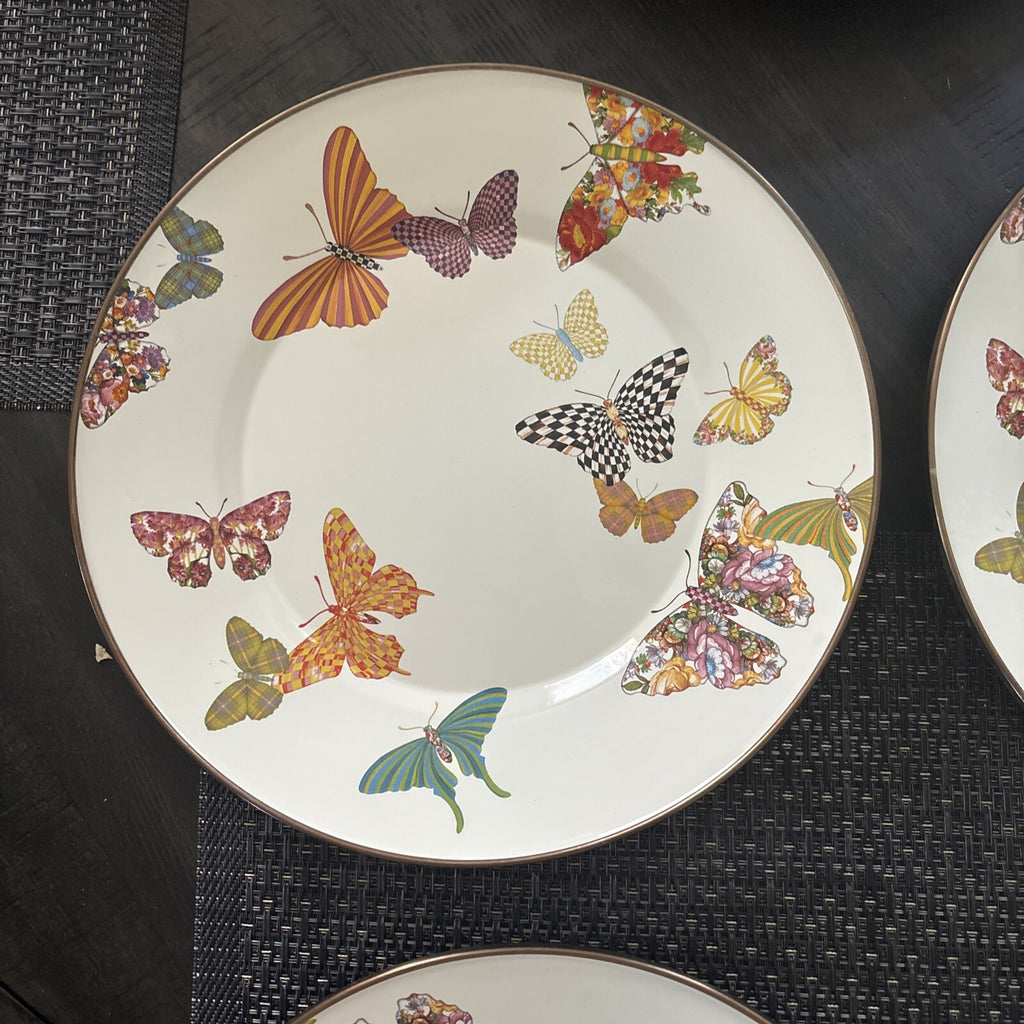 Mackenzie Child plate Butterfly Holiday Disney SET 4 party Flower holiday Gift =