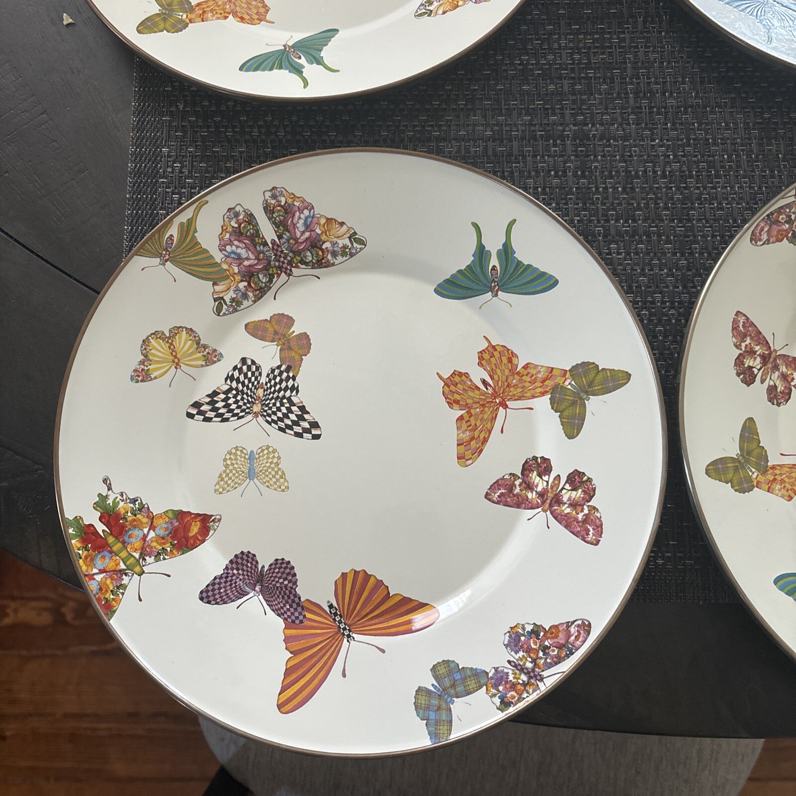 Mackenzie Child plate Butterfly Holiday Disney SET 4 party Flower holiday Gift =