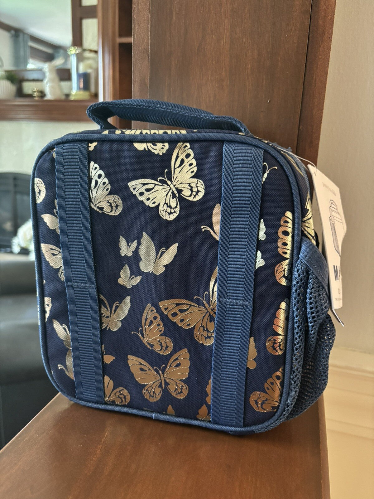 Pottery Barn Butterflies glitter LUNCH BOX BAG school Disney garden gold ?? n