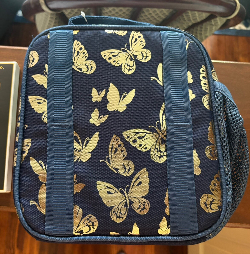 Pottery Barn Butterflies glitter LUNCH BOX BAG school Disney garden gold ?? n