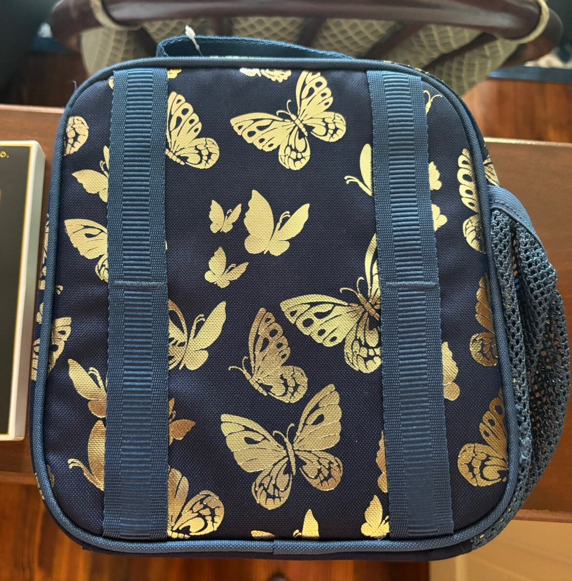 Pottery Barn Butterflies glitter LUNCH BOX BAG school Disney garden gold ?? n
