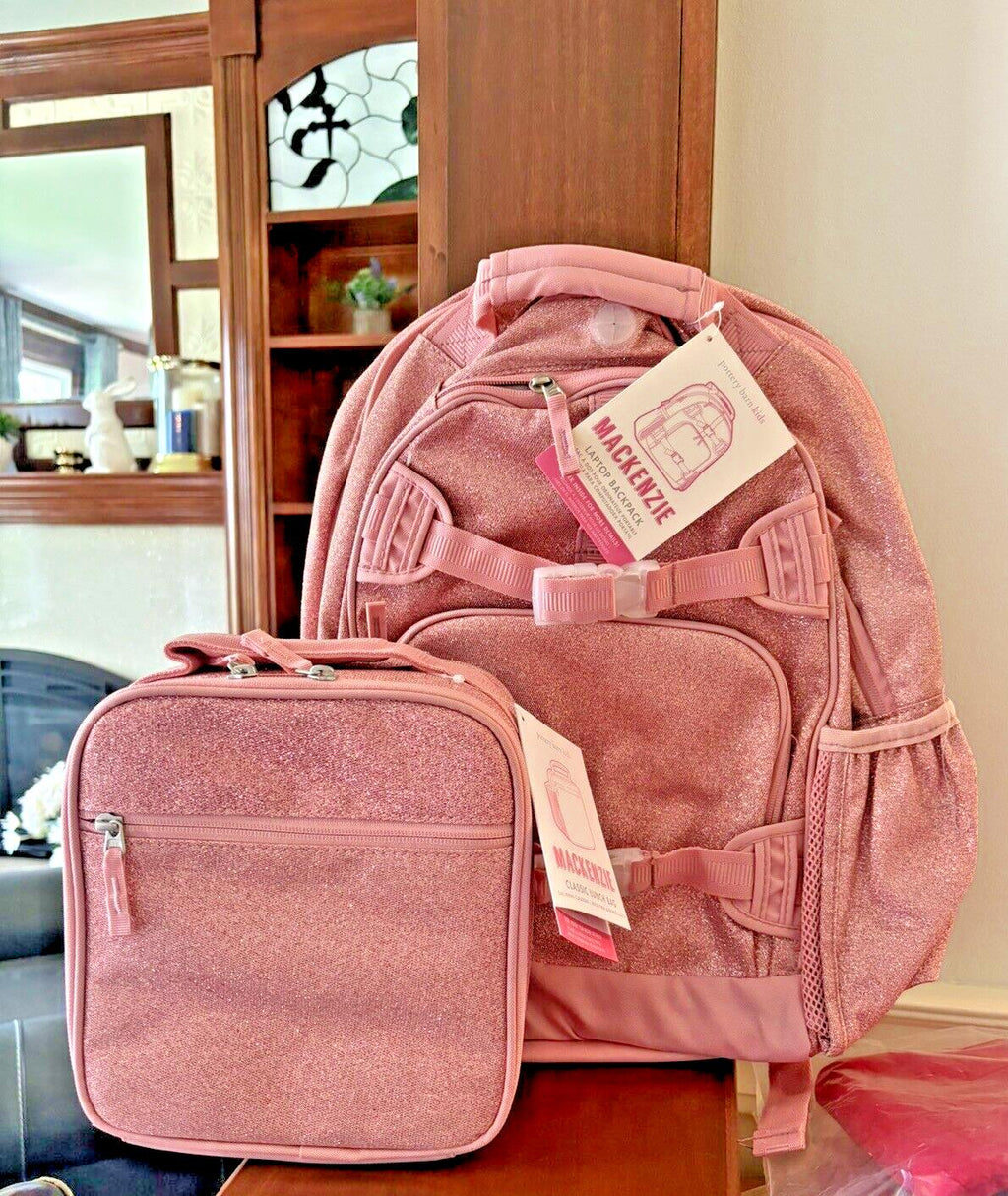 Pottery Barn school Disney Glitter LARGE BACKPACK+LUNCH BAG +WATER Travel set .