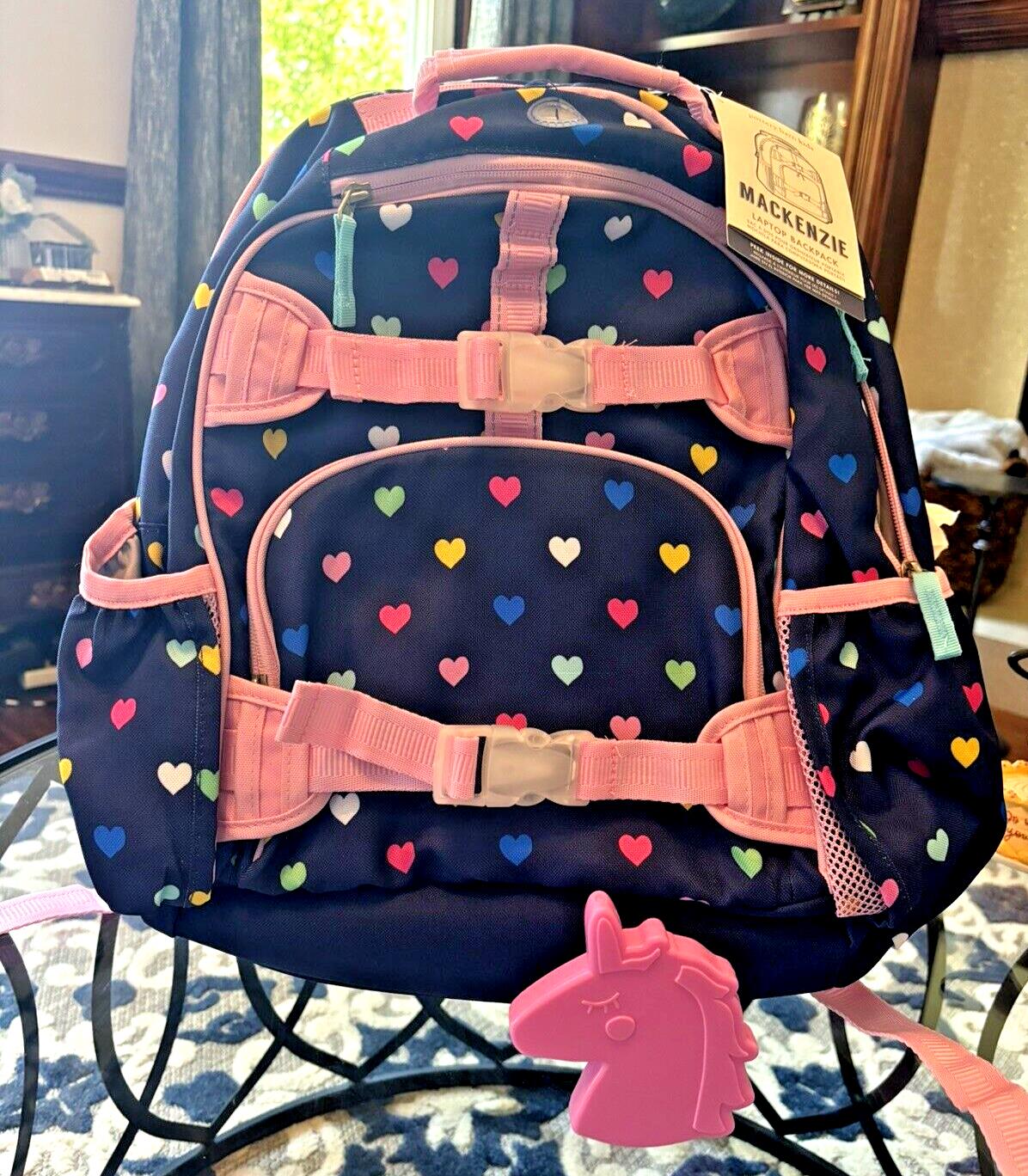 Disney School Pottery barn LARGE backpack rainbow heart+ Unicorn bag Travel ?? .
