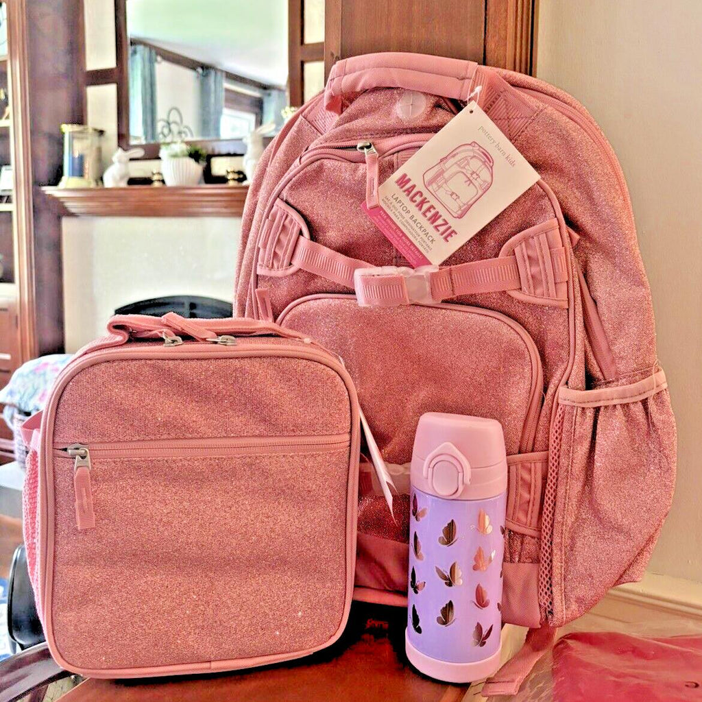 Pottery Barn school Disney Glitter LARGE BACKPACK+LUNCH BAG +WATER Travel set .