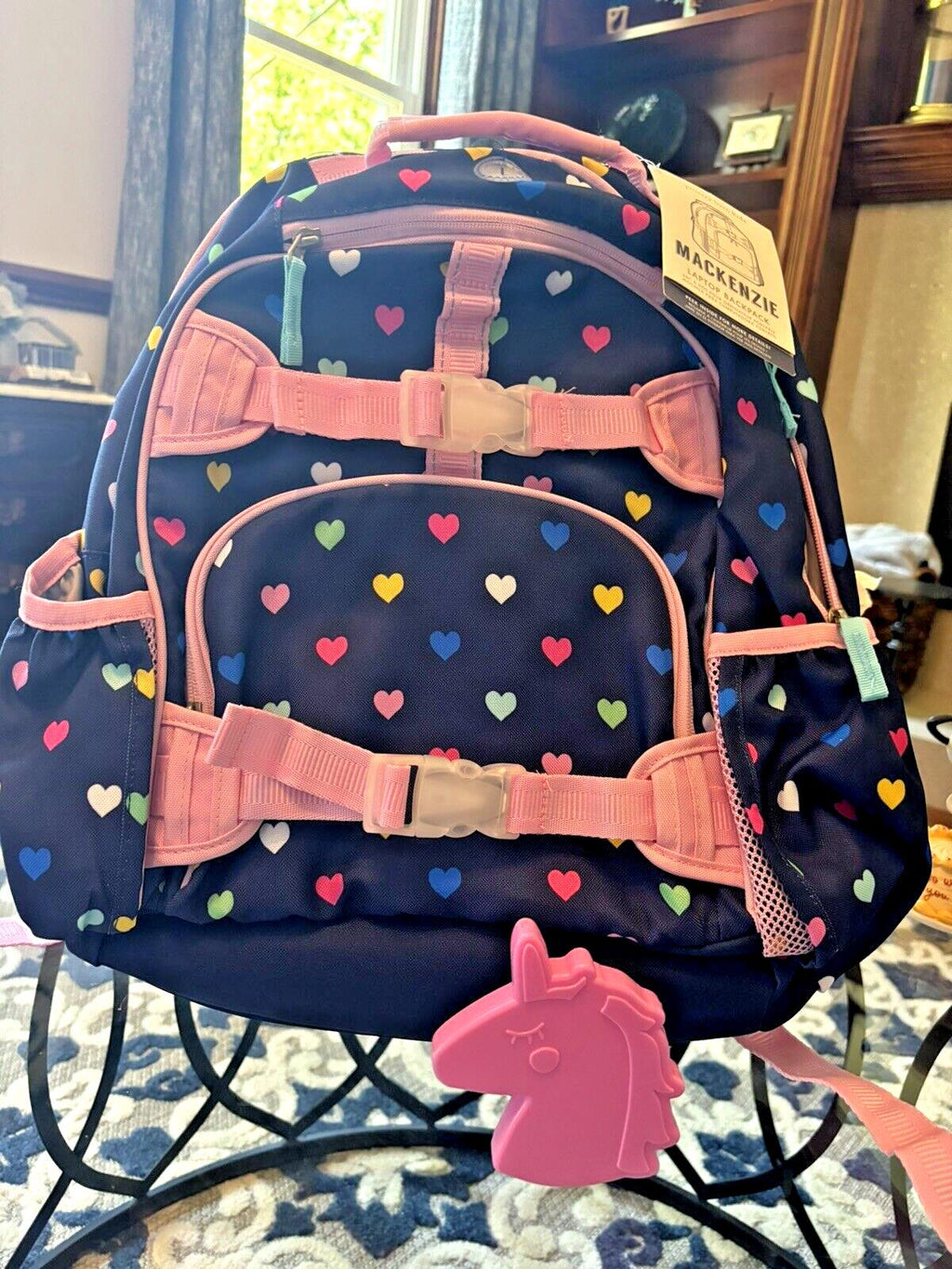 Disney School Pottery barn LARGE backpack rainbow heart+ Unicorn bag Travel ?? .