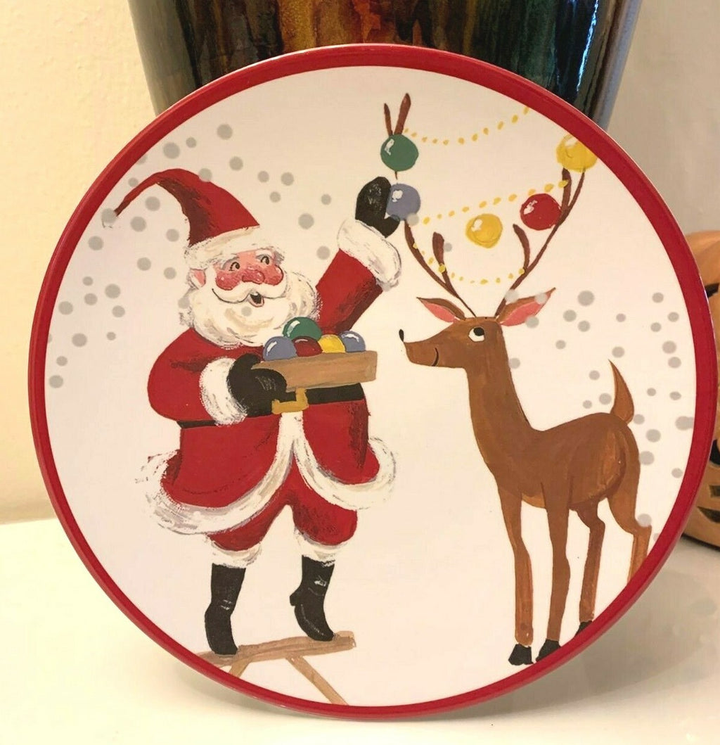 Disney Pottery Barn Plate Rudolph Reindeer Santa Christmas holiday gift party [