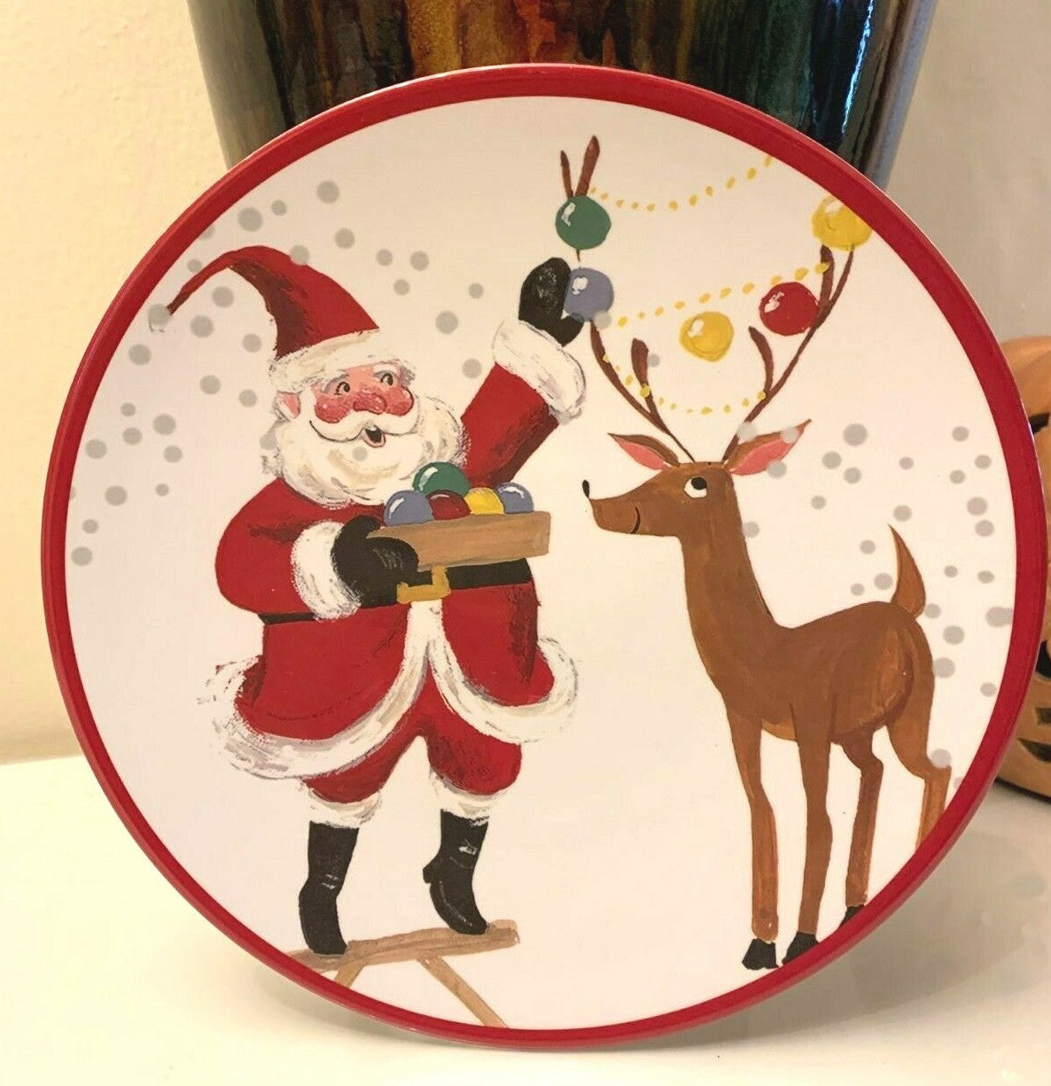 Disney Pottery Barn Plate Rudolph Reindeer Santa Christmas holiday gift party [