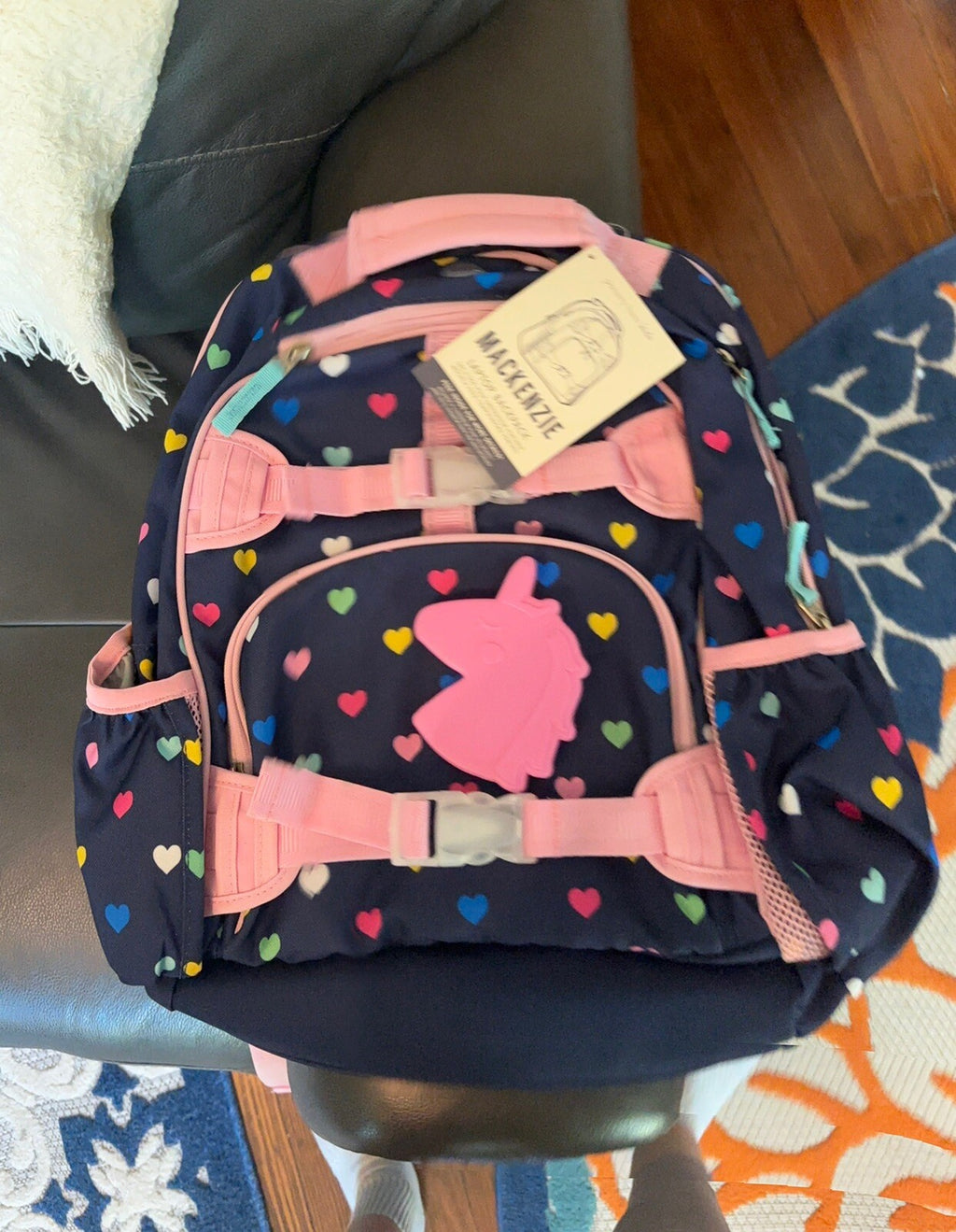 Disney School Pottery barn LARGE backpack rainbow heart+ Unicorn bag Travel ?? .