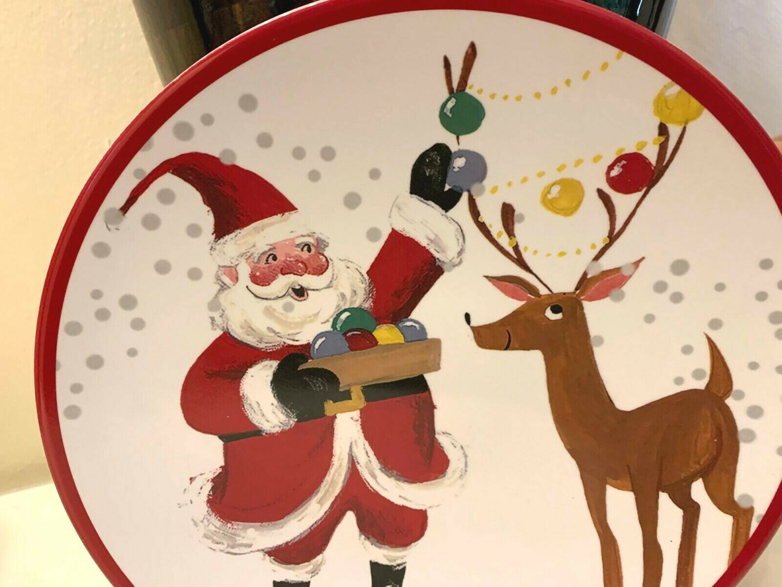 Disney Pottery Barn Plate Rudolph Reindeer Santa Christmas holiday gift party [