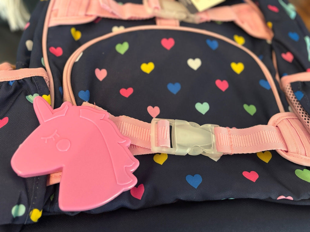 Disney School Pottery barn LARGE backpack rainbow heart+ Unicorn bag Travel ?? .
