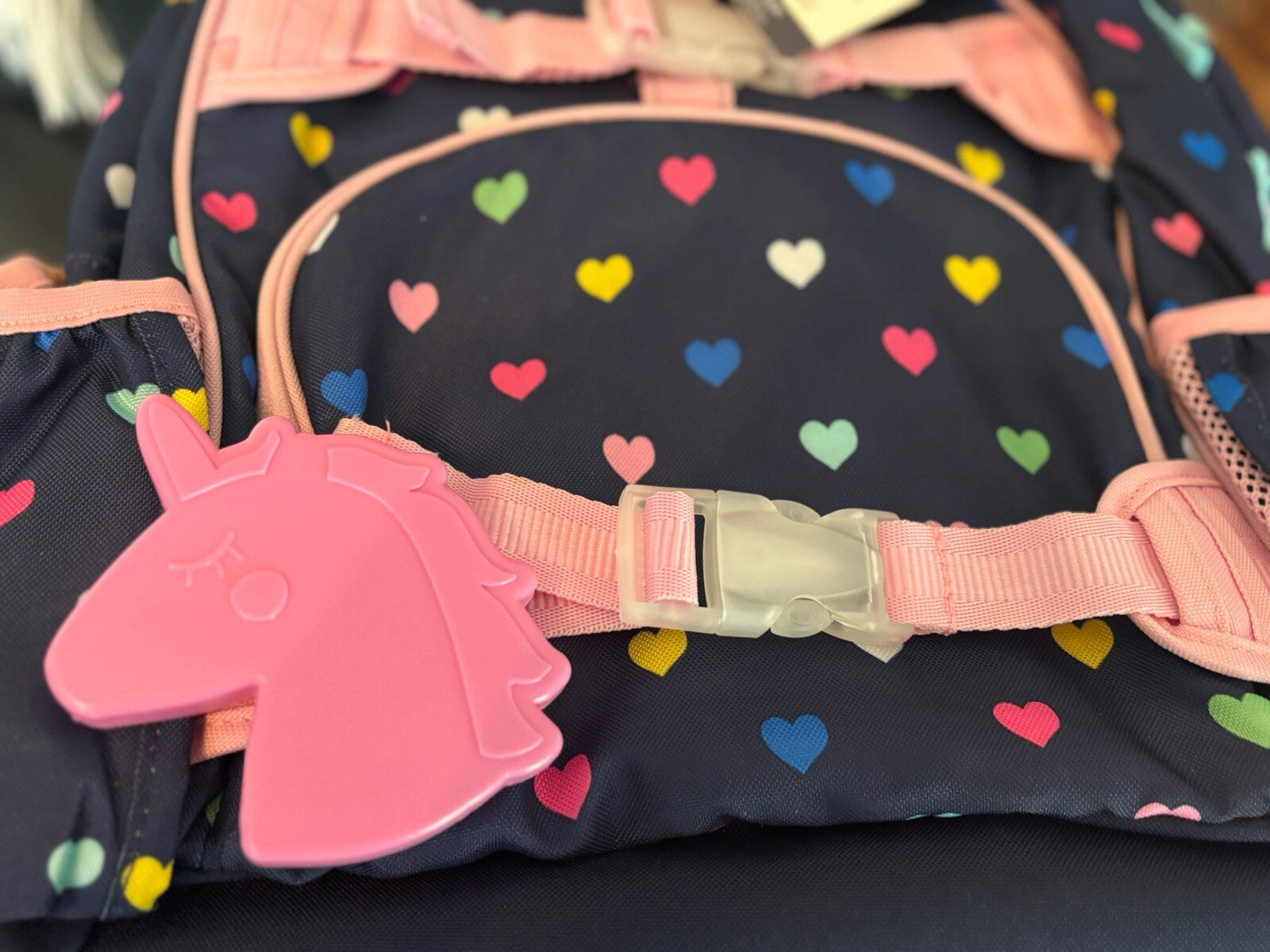 Disney School Pottery barn LARGE backpack rainbow heart+ Unicorn bag Travel ?? .