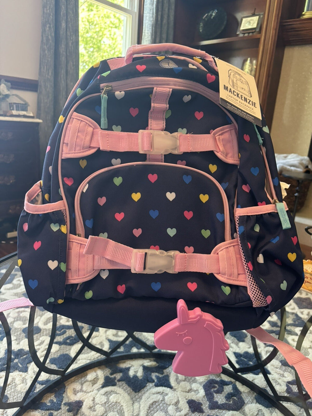 Disney School Pottery barn LARGE backpack rainbow heart+ Unicorn bag Travel ?? .
