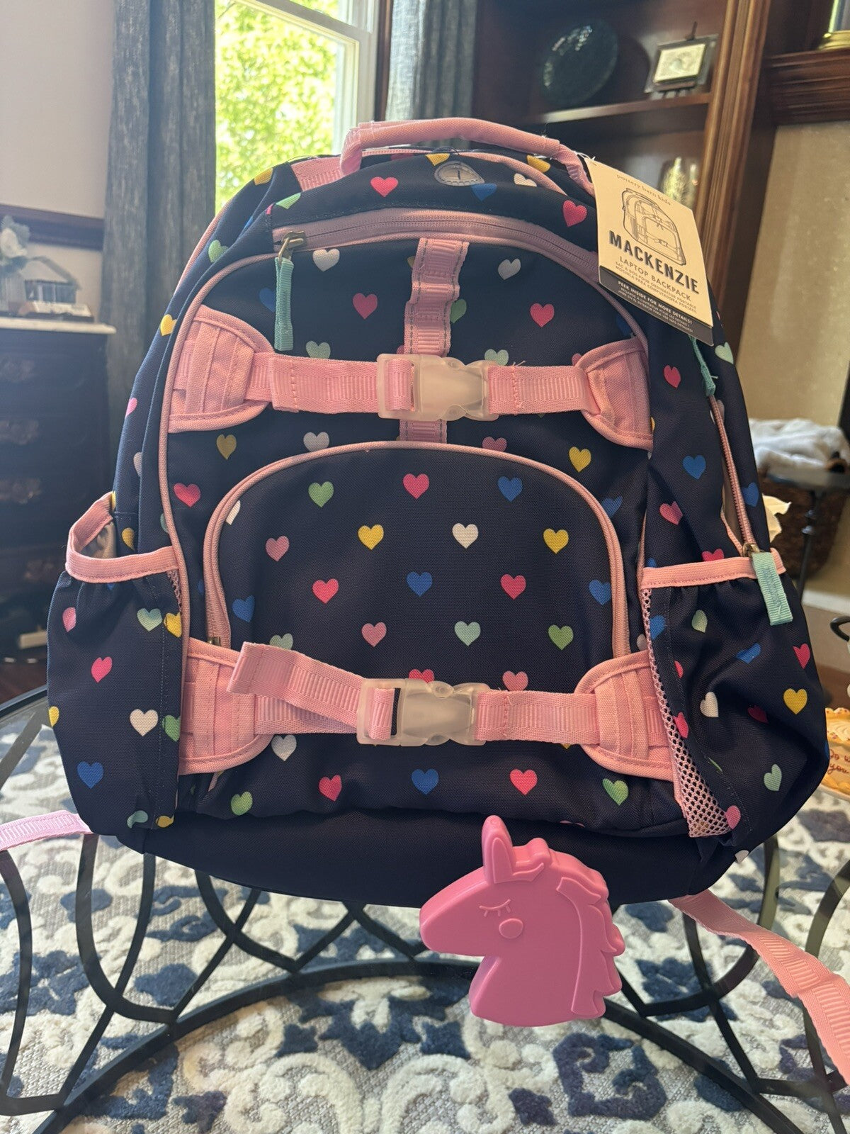 Disney School Pottery barn LARGE backpack rainbow heart+ Unicorn bag Travel ?? .