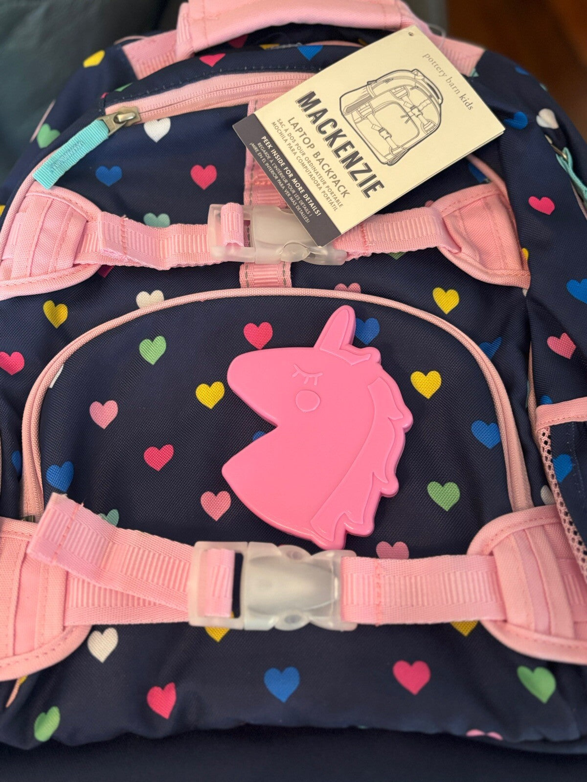 Disney School Pottery barn LARGE backpack rainbow heart+ Unicorn bag Travel ?? .