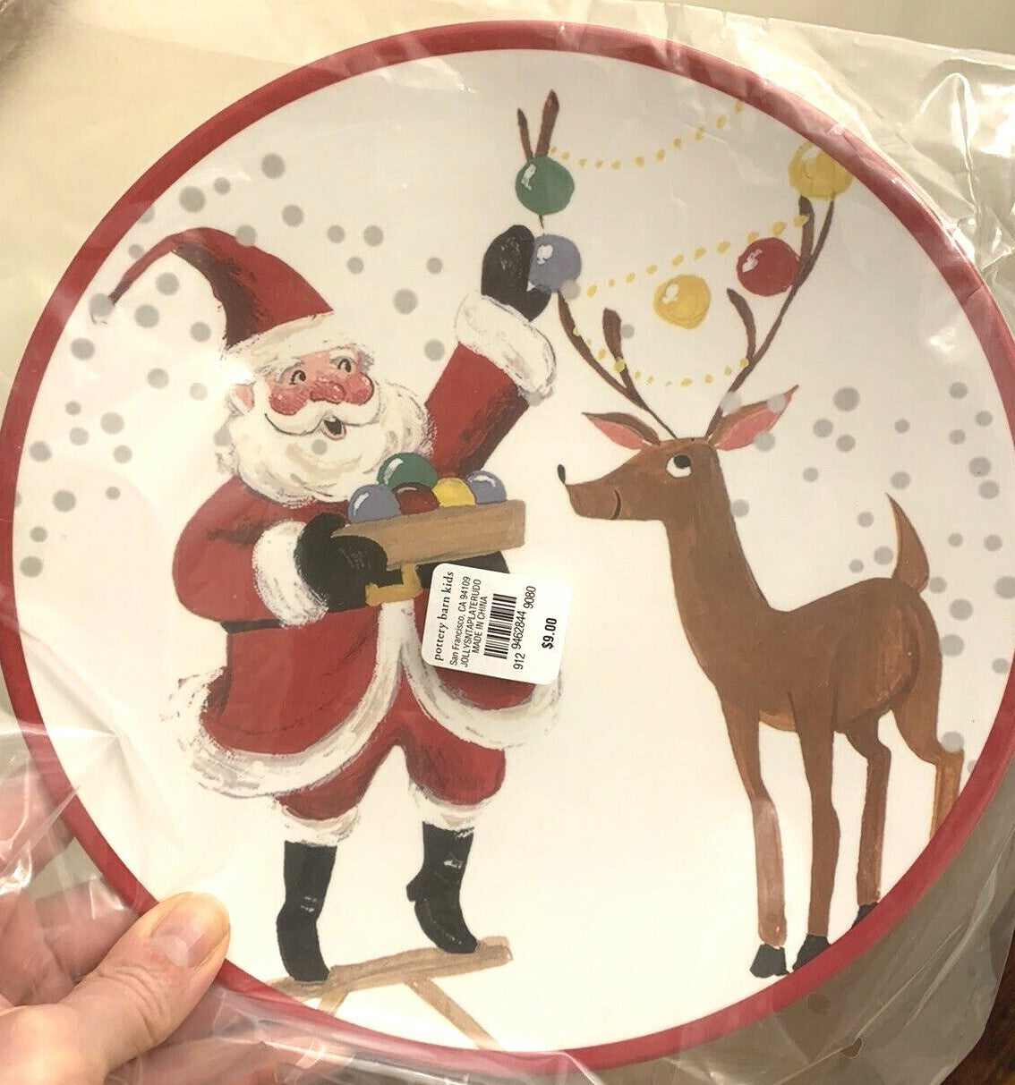 Disney Pottery Barn Plate Rudolph Reindeer Santa Christmas holiday gift party [
