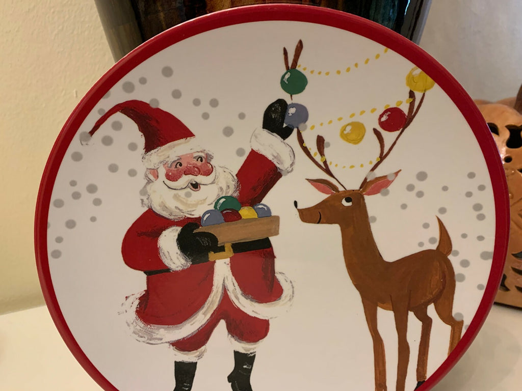 Disney Pottery Barn Plate Rudolph Reindeer Santa Christmas holiday gift party [