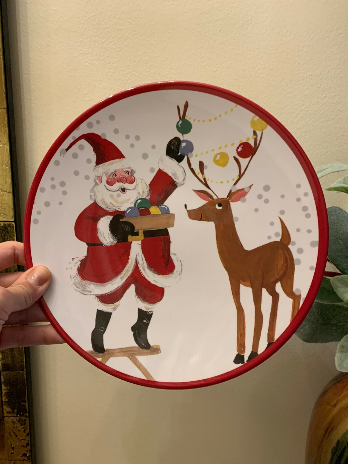 Disney Pottery Barn Plate Rudolph Reindeer Santa Christmas holiday gift party [
