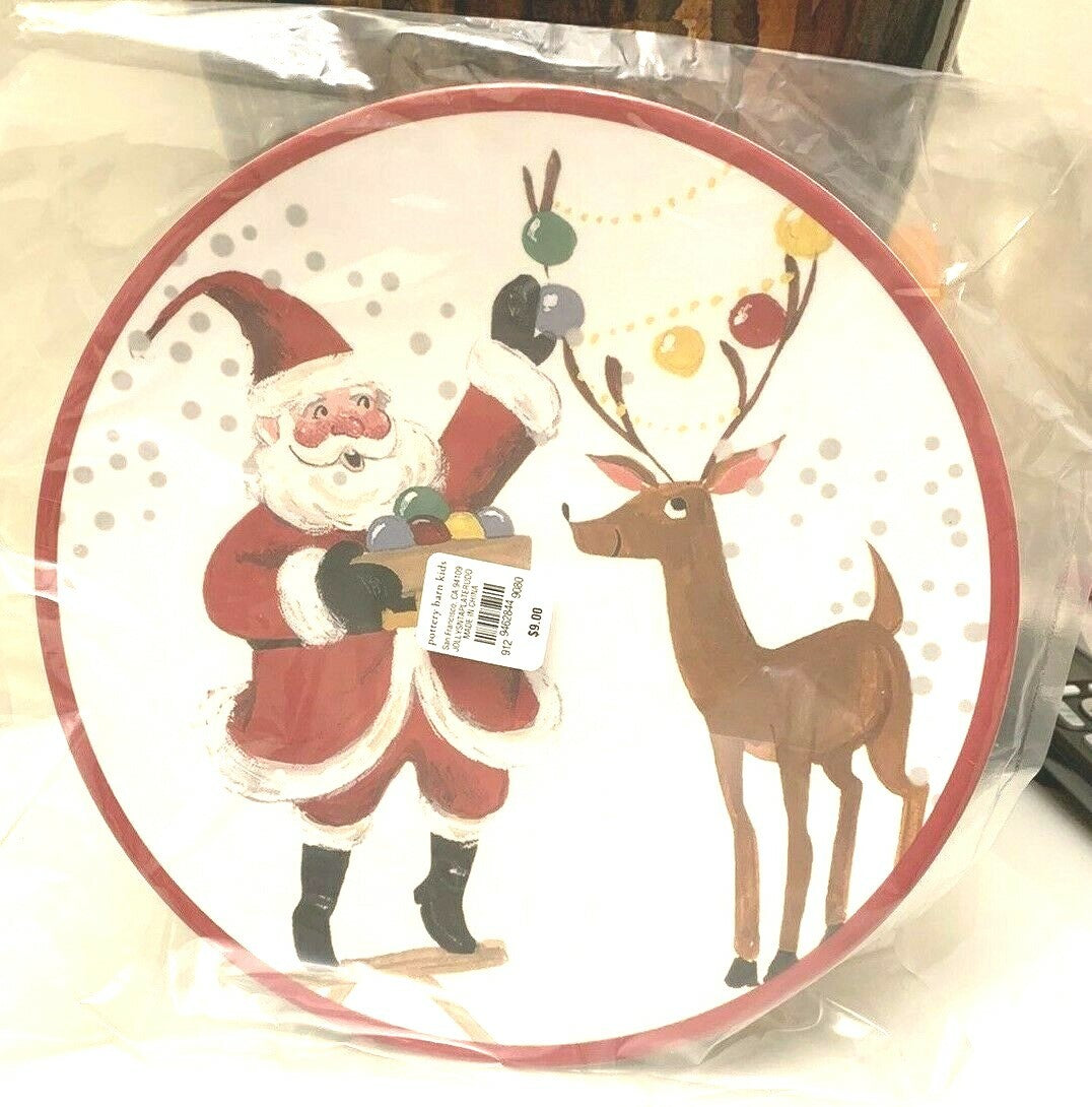 Disney Pottery Barn Plate Rudolph Reindeer Santa Christmas holiday gift party [