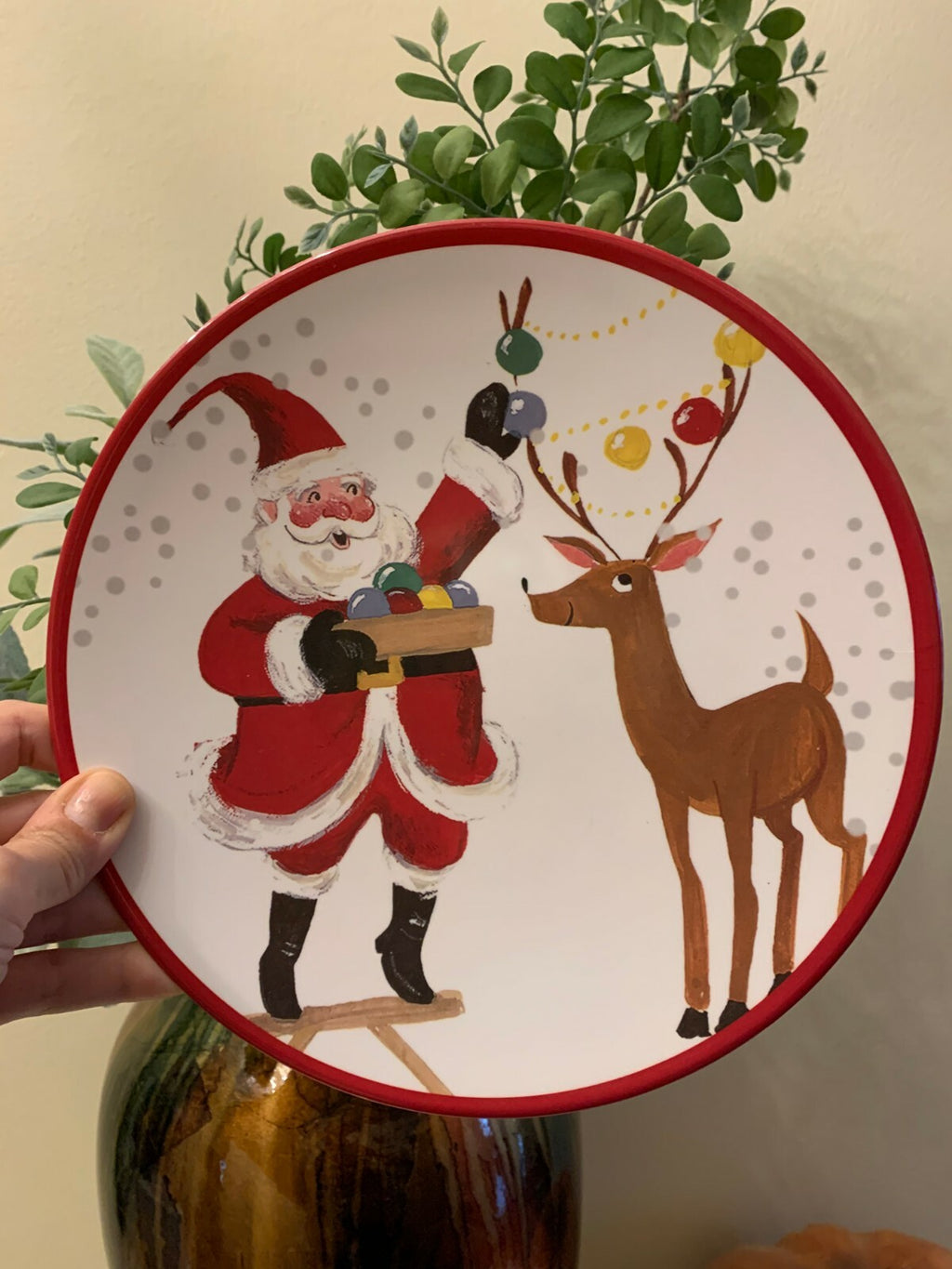 Disney Pottery Barn Plate Rudolph Reindeer Santa Christmas holiday gift party [