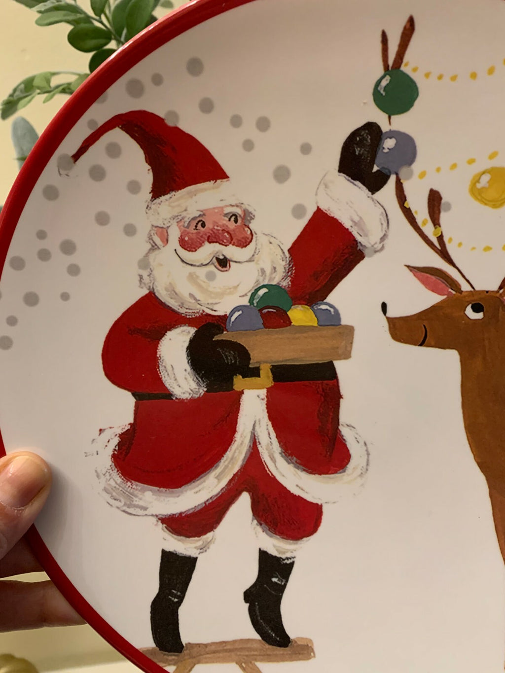 Disney Pottery Barn Plate Rudolph Reindeer Santa Christmas holiday gift party [