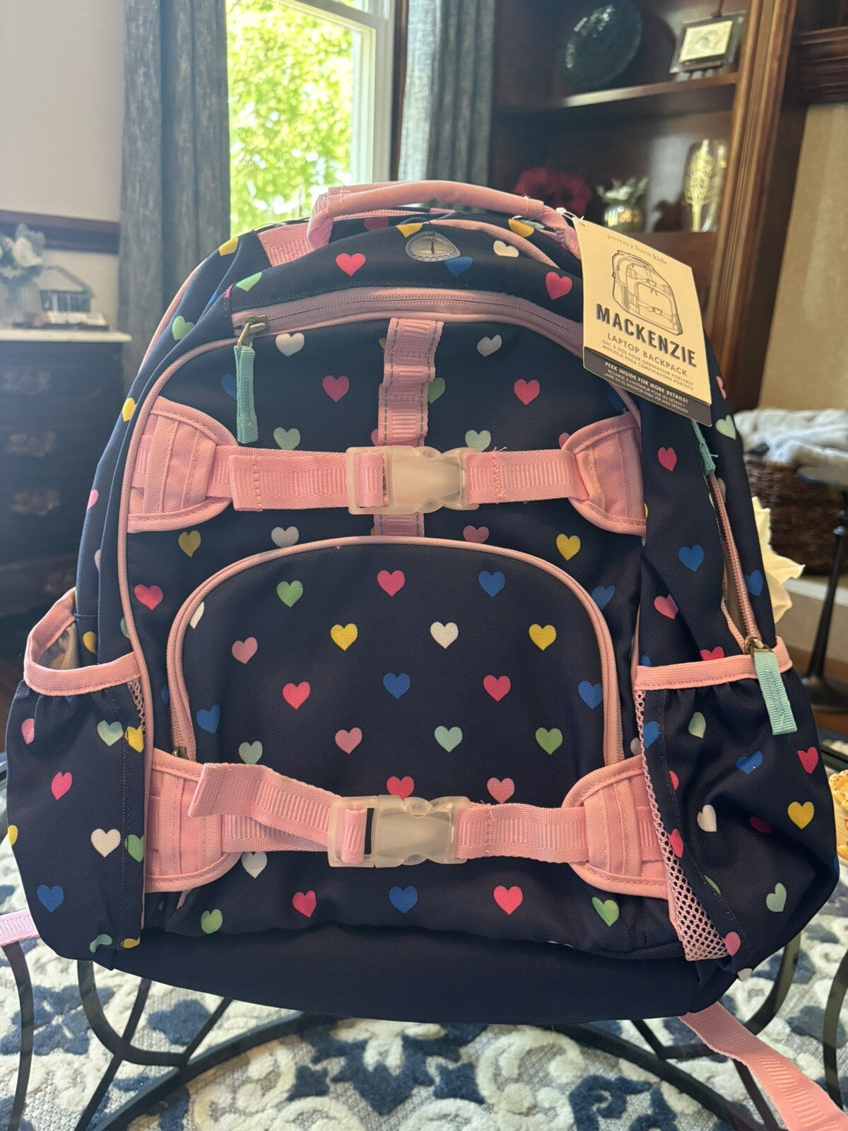 Disney School Pottery barn LARGE backpack rainbow heart+ Unicorn bag Travel ?? .