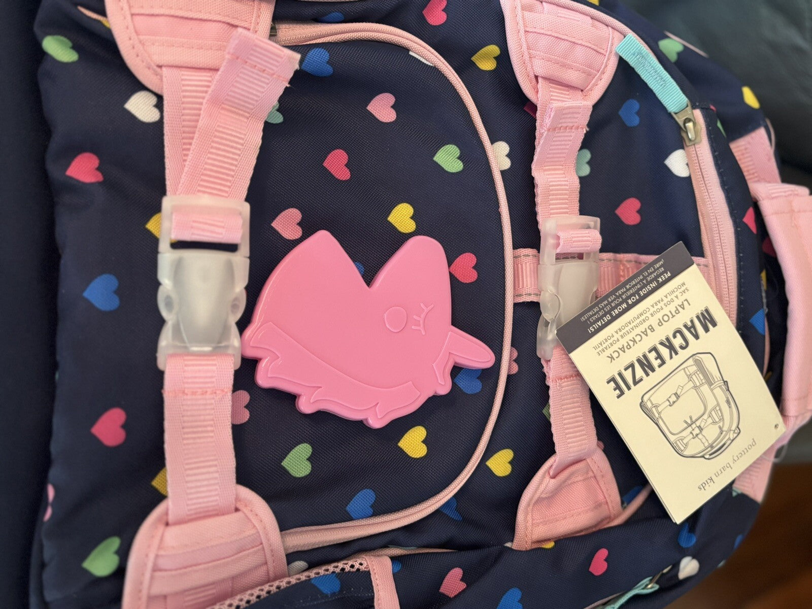 Disney School Pottery barn LARGE backpack rainbow heart+ Unicorn bag Travel ?? .