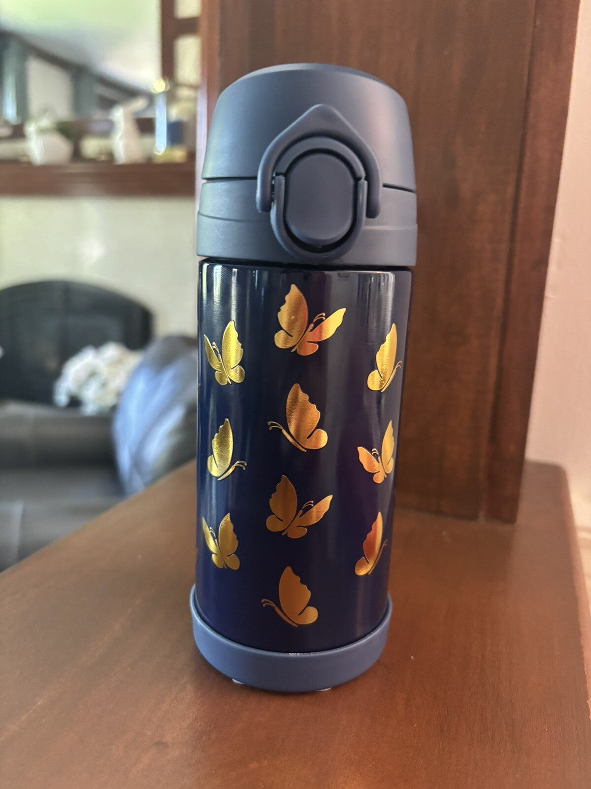 Pottery Barn School Disney rainbow WATER BOTTLE Travel girl butterfly gold ?? "