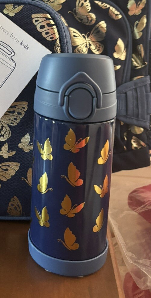 Pottery Barn School Disney rainbow WATER BOTTLE Travel girl butterfly gold ?? "