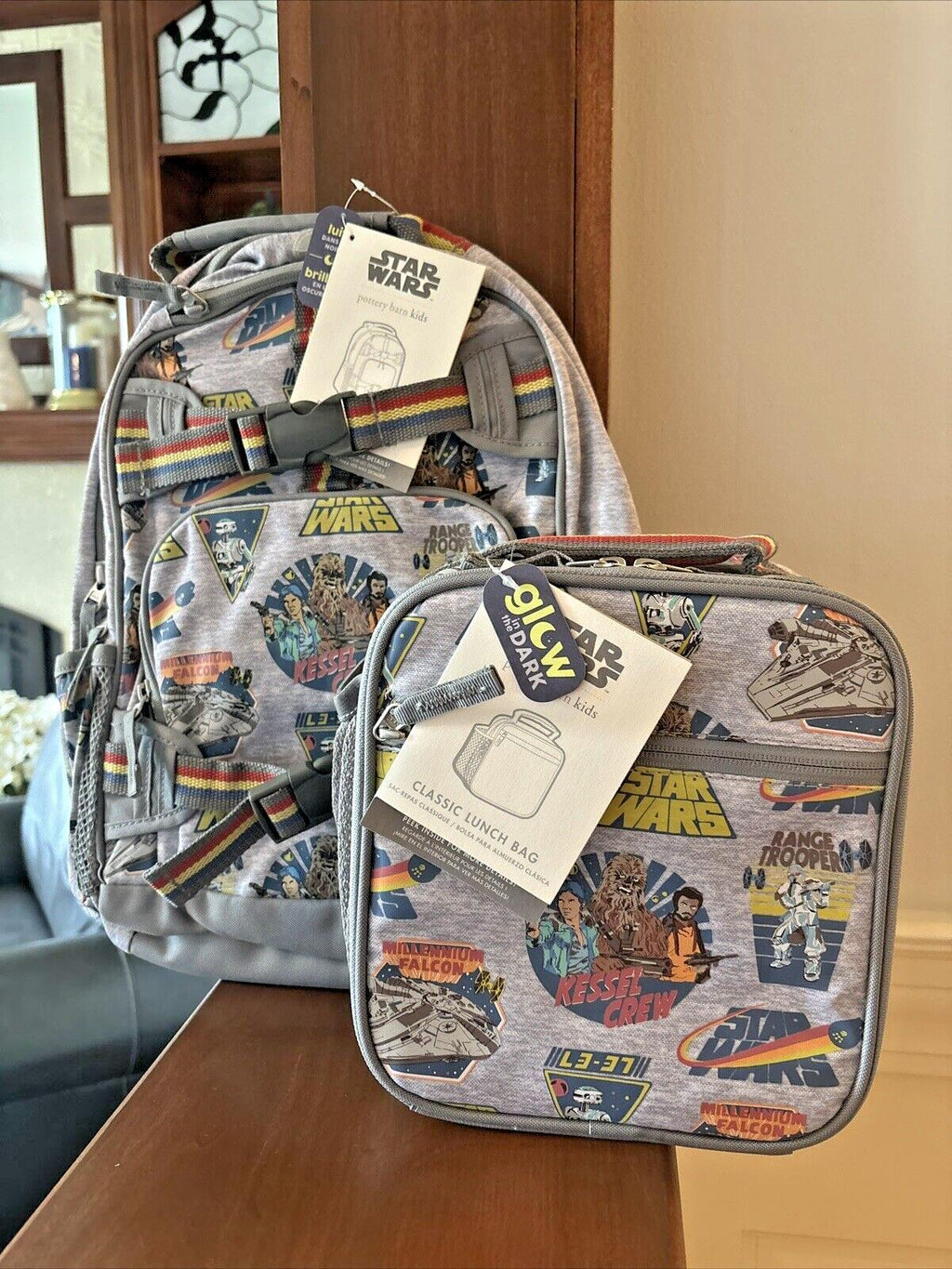 Pottery Barn school Disney Star Wars TRAVEL BACKPACK+Lunch Bag Grogu SOLO ?? ./