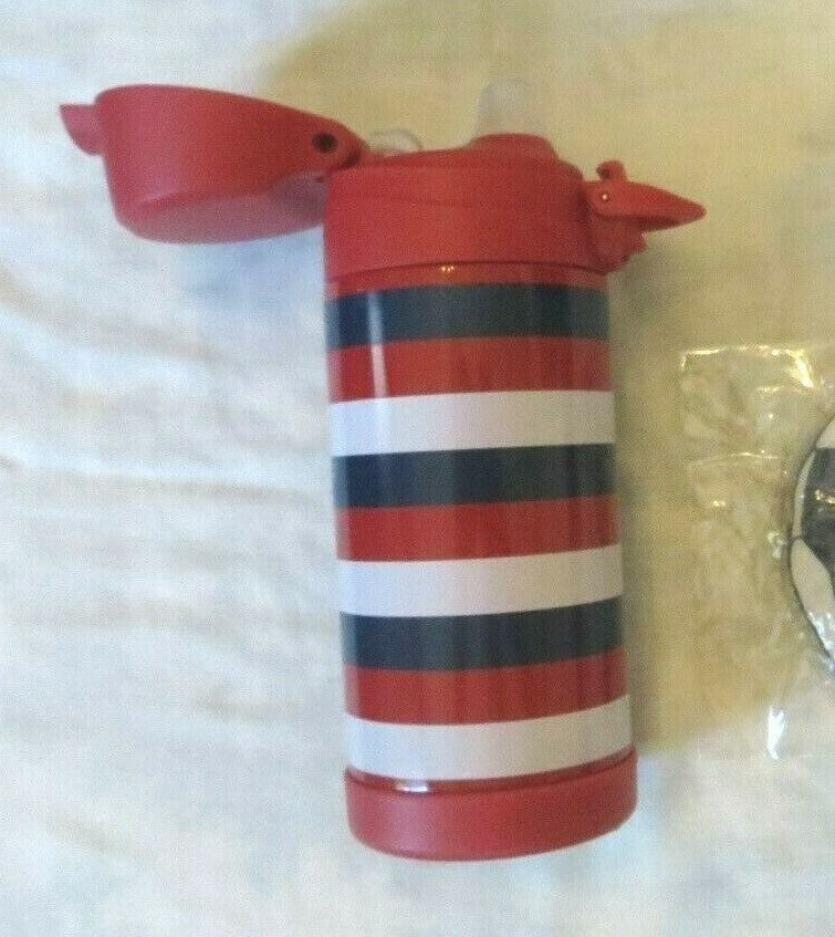 School Pottery barn Disney WATER BOTTLE boy sport stripe Travel gift red  ,