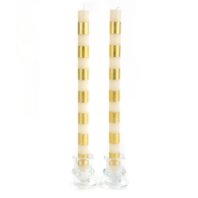 Mackenzie Childs Checked table candle taper Gold holiday Christmas gift SET 2 [