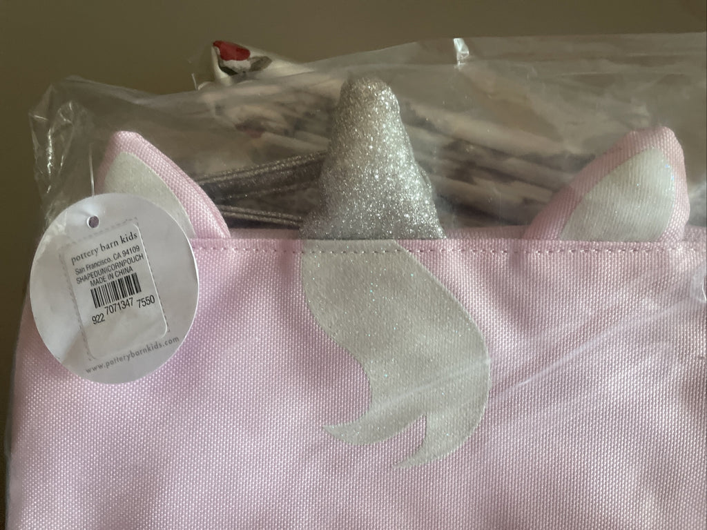 Pottery barn School Disney holiday Pink UNICORN pencil CASE bag gift Girl kids .