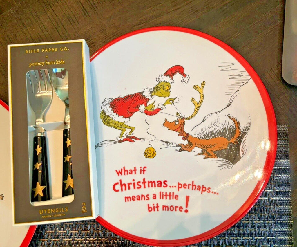 Pottery Barn GRINCH DINNER SET Christmas Plate Disney holiday Seuss party school