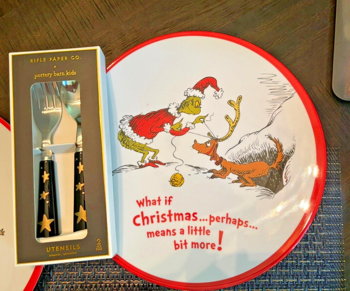 Pottery Barn GRINCH DINNER SET Christmas Plate Disney holiday Seuss party school