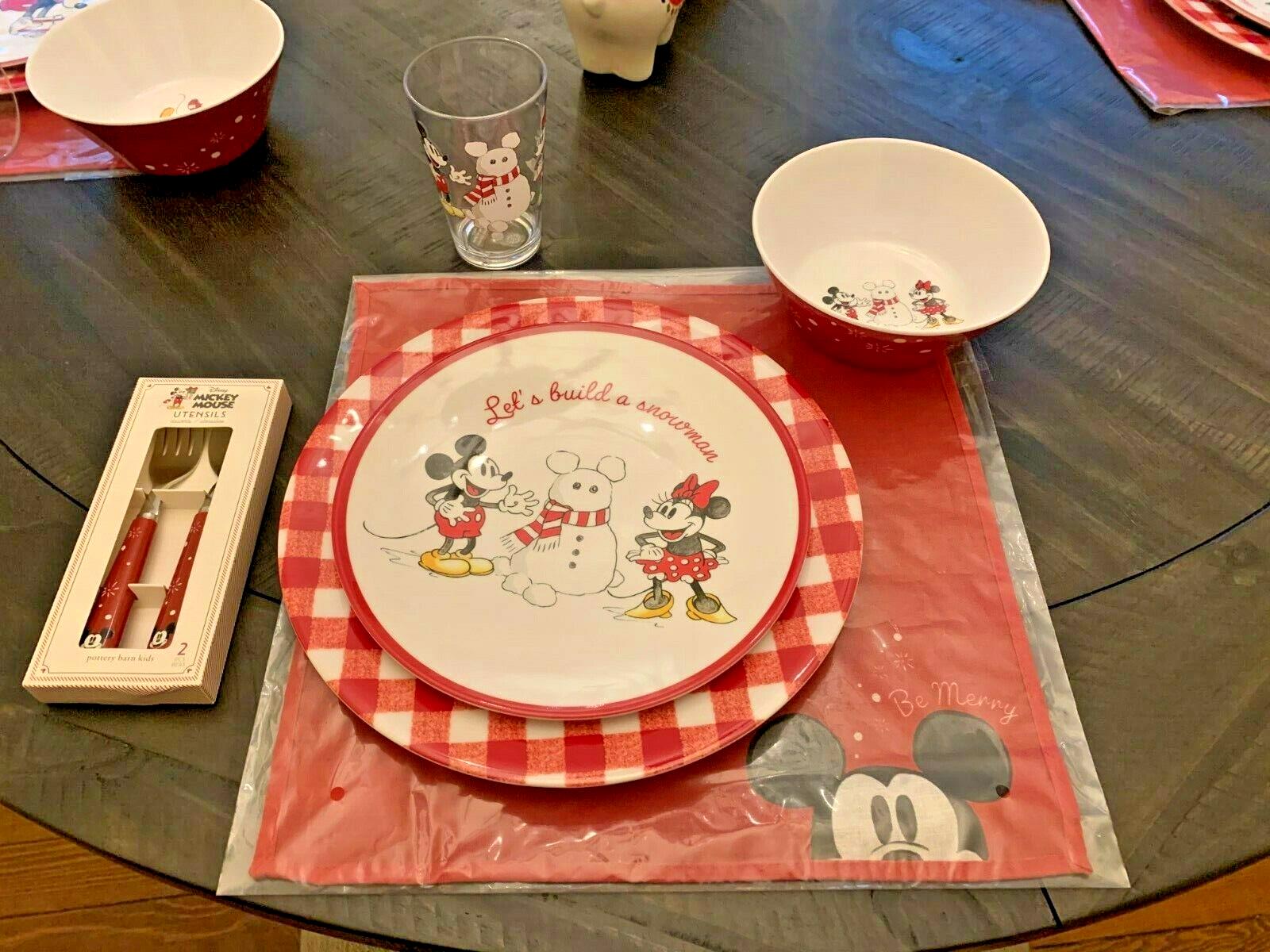 Pottery Barn Mickey Mouse Minnie Christmas holiday Disney Kid gift dinner Set [