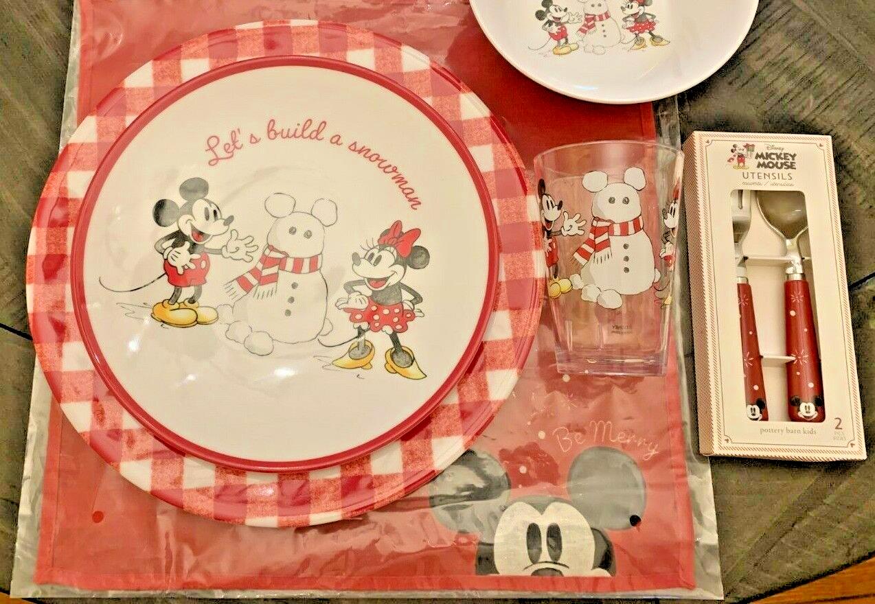 Pottery Barn Mickey Mouse Minnie Christmas holiday Disney Kid gift dinner Set [