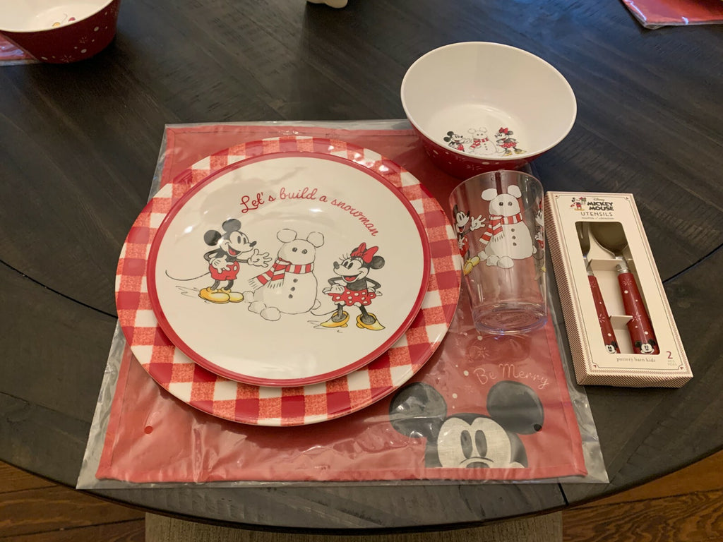 Pottery Barn Mickey Mouse Minnie Christmas holiday Disney Kid gift dinner Set [