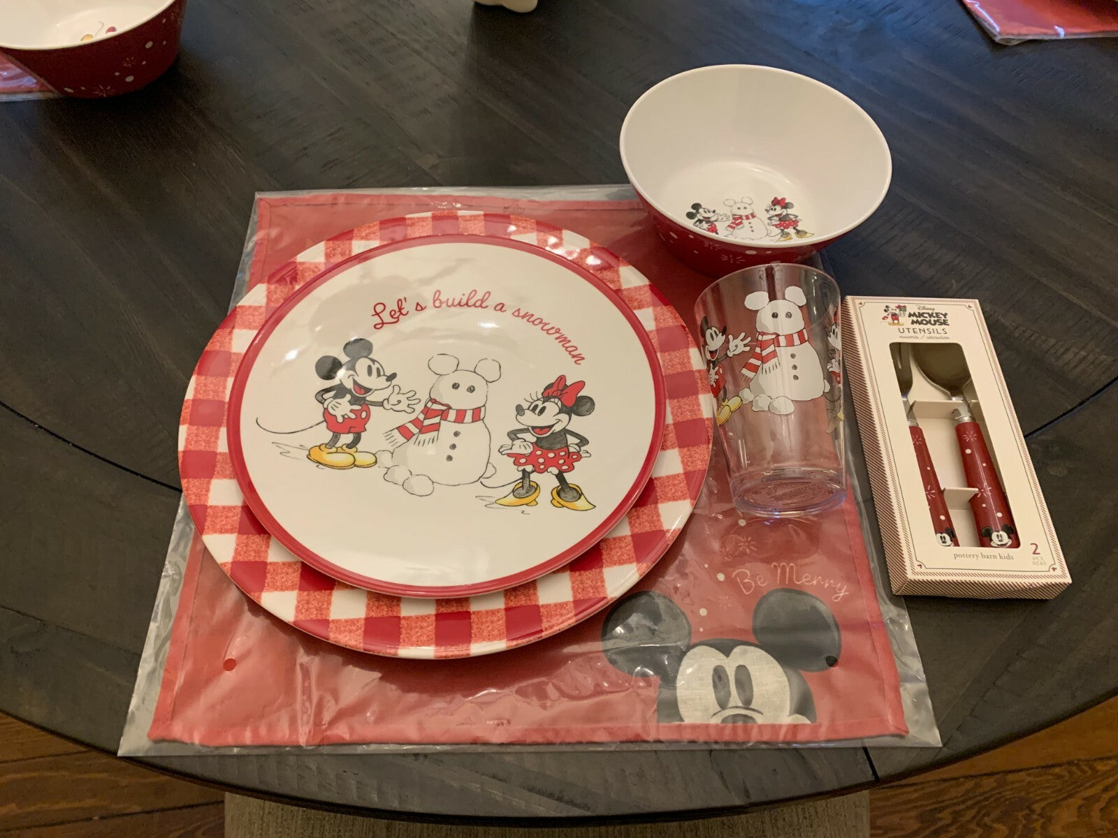 Pottery Barn Mickey Mouse Minnie Christmas holiday Disney Kid gift dinner Set [