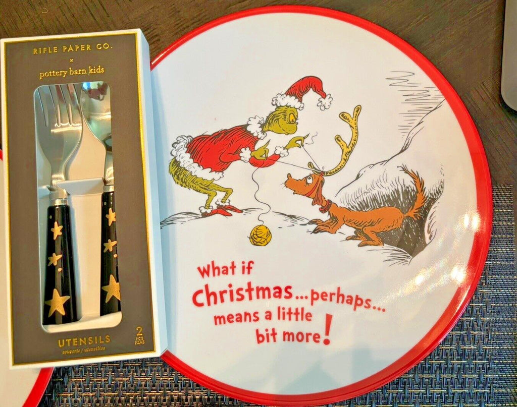 Pottery Barn GRINCH DINNER SET Christmas Plate Disney holiday Seuss party school